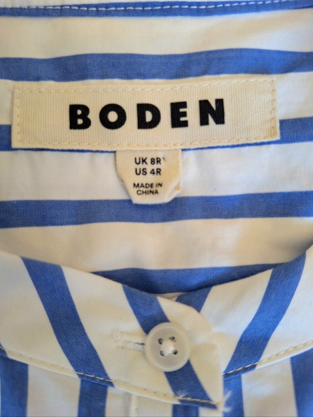 Boden Women's Blue White Striped Cotton Smocked Waist Button Front Shirt Dress 4 - Picture 9 of 13